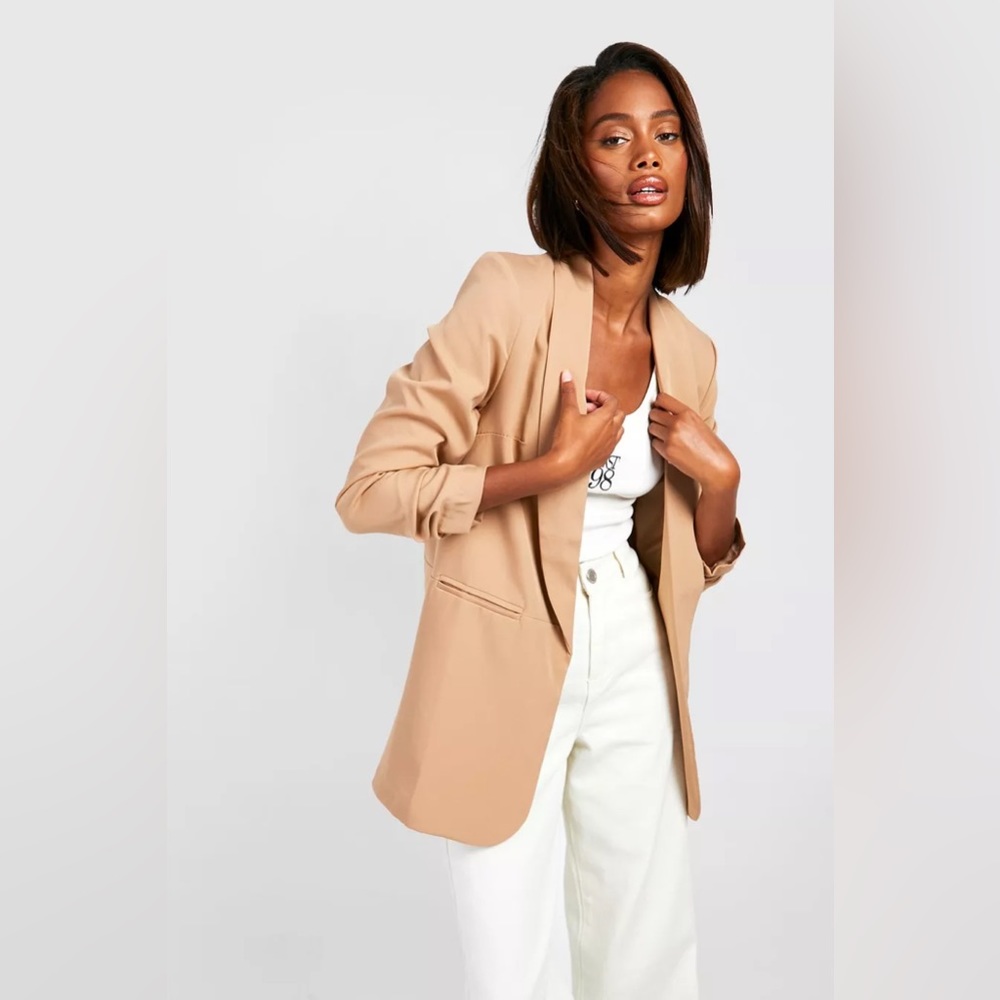 ASOS Brown Blazer- Ruched Sleeves. Extra button. Fits slightly oversized.